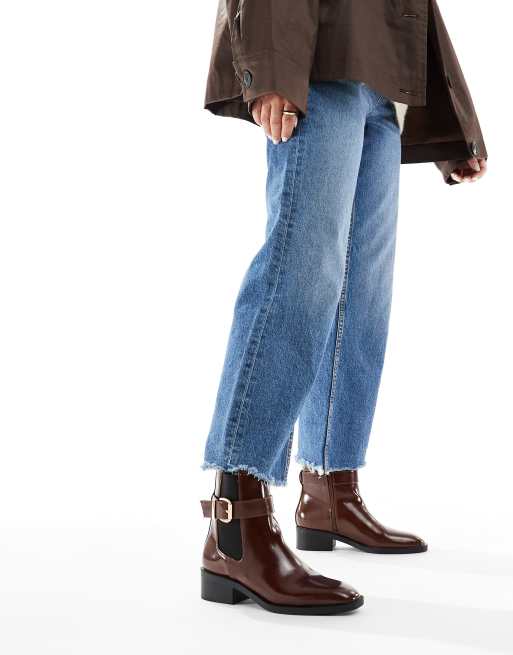 schuh Cadie buckle detail heeled chelsea boots in brown, 2 of 4