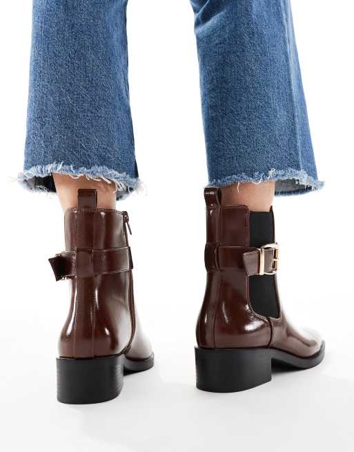 schuh Cadie buckle detail heeled chelsea boots in brown, 4 of 4