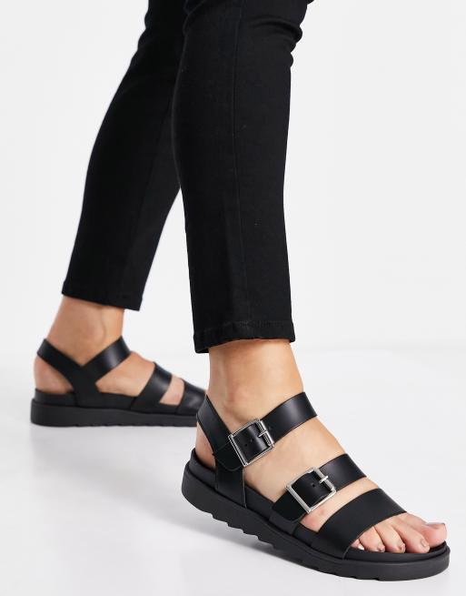 schuh Chaser leather chunky buckle sandals in black