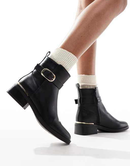 Black buckle ankle boots best sale