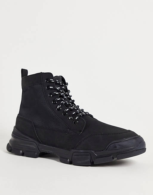 Schuh cooper nylon lace up boots in black