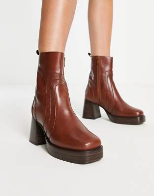 schuh Cora faux leather heeled ankle boots in tan