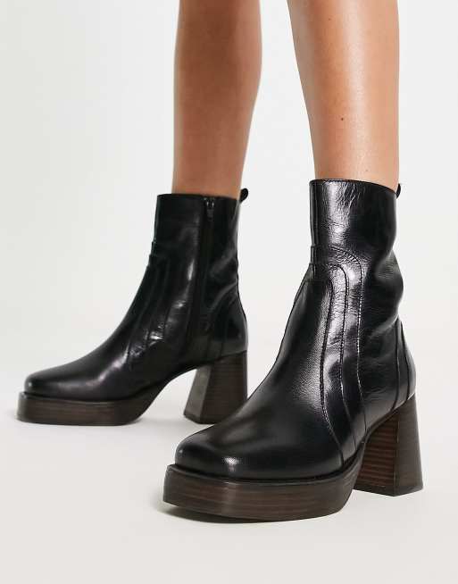 Black ankle boots 2025 with brown heel