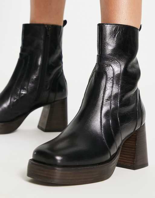 Frye block store heel leather booties