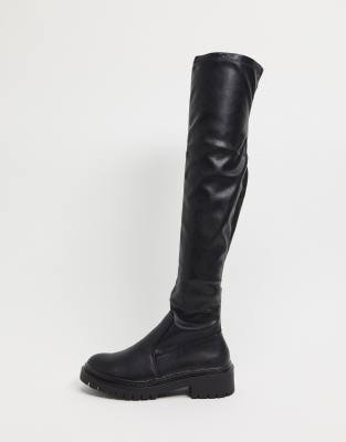 asos design kelby flat elastic thigh high boots