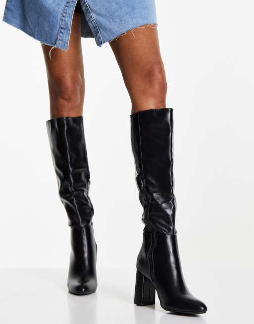 Black heeled sales knee boots