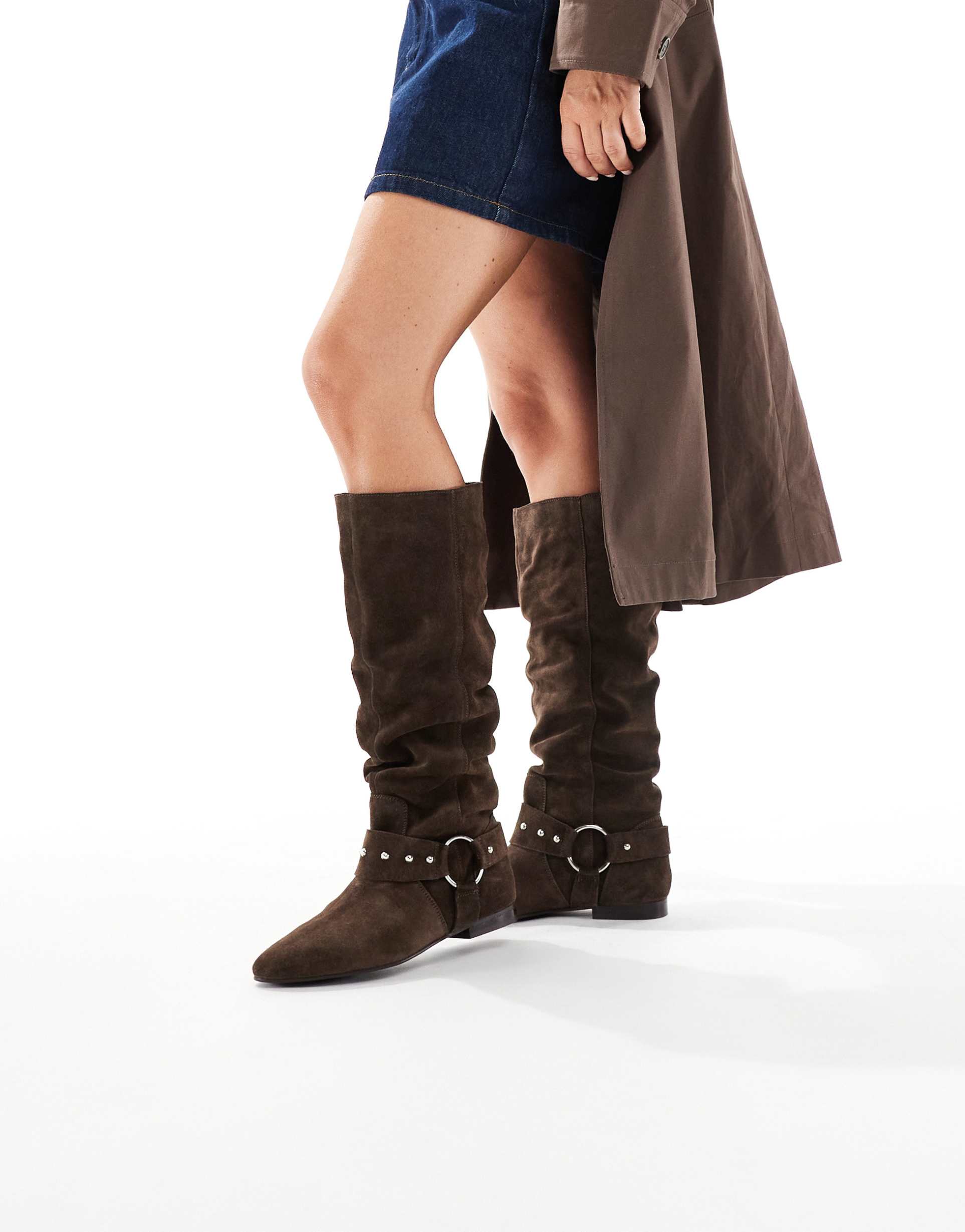 schuh dallas slouchy pixie boots in suede brown