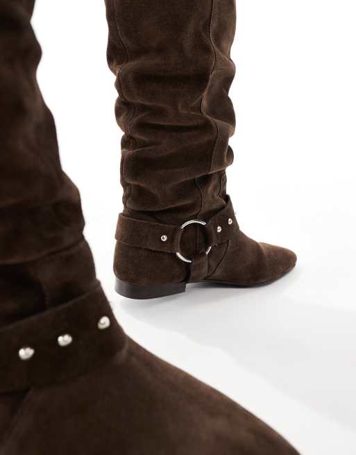 schuh Dallas slouchy pixie boots in suede brown ASOS