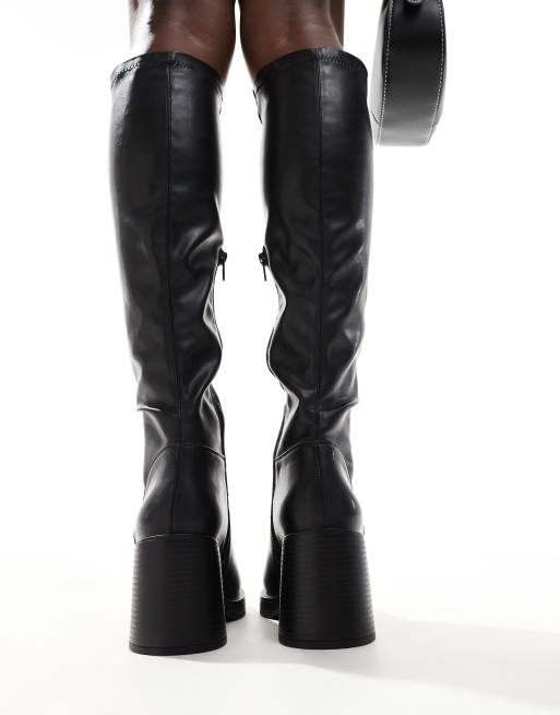 schuh Danielle block heel knee boots in black ASOS