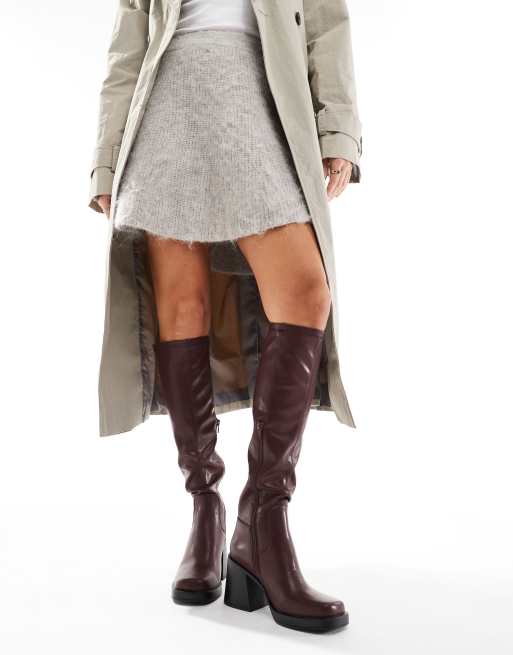 schuh Danielle block heeled knee boots in wine, 2 of 4