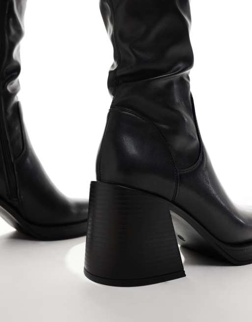 Bottines Cuir Noir Bottine Noir A Talon Carre Bottes Hautes Noires