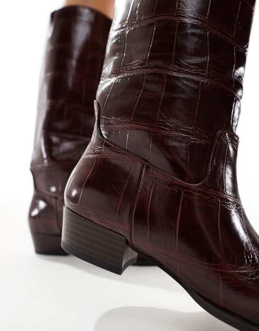 Schuh Danika knee boots in burgundy croc, 3 of 4