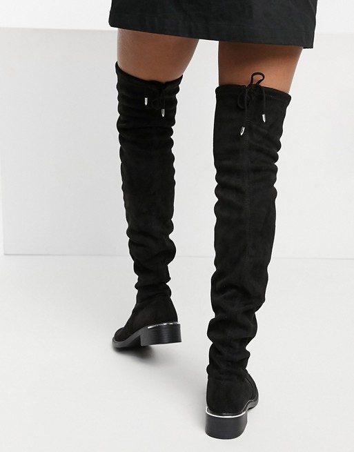 schuh Danni over the knee boot in black suedette