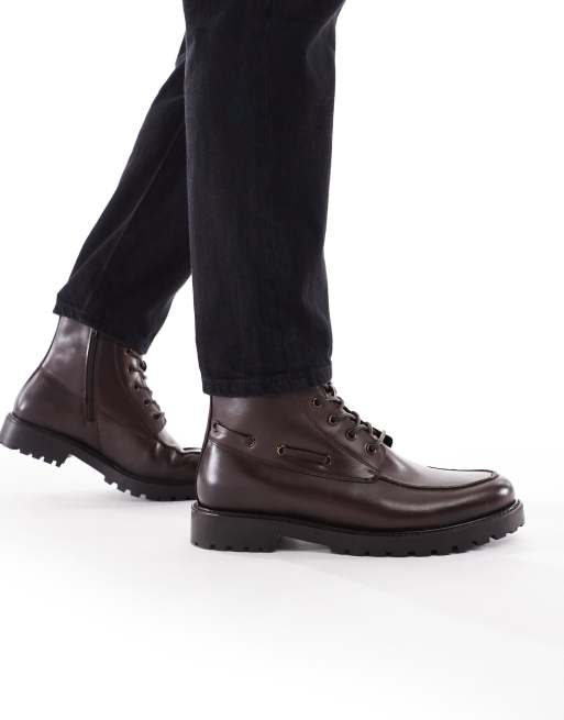 schuh - Darcy - Leren veterlaarzen met dikke zool in vintage bruin