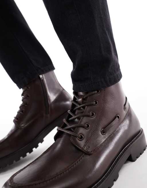 schuh - Darcy - Leren veterlaarzen met dikke zool in vintage bruin, 2 van 4