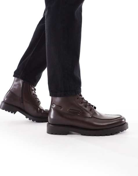 schuh - Darcy - Stivaletti stringati in pelle marrone vintage con suola spessa - view 1