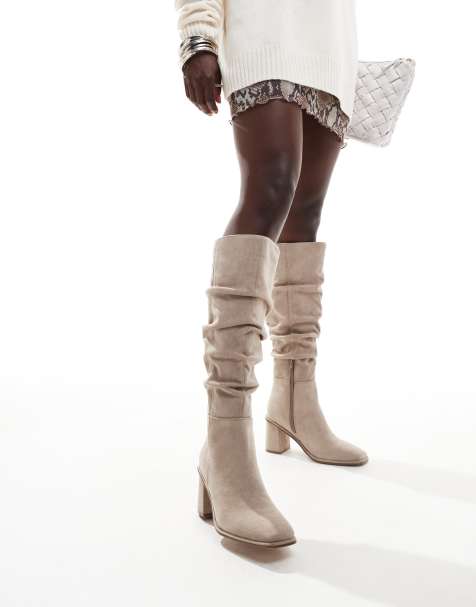 schuh - Daria - Bottes montantes froncées à talon carré - Taupe - view 1