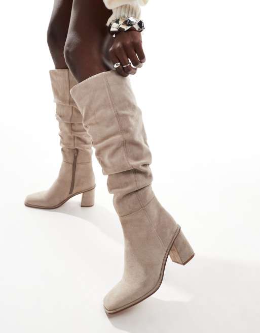 Taupe leather knee high boots on sale