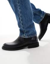 Original Penguin  Men\'s chunky high shine chelsea boots in black leather SIZE 9 Original Penguin chunky high shine chelsea boots in black  main image 4