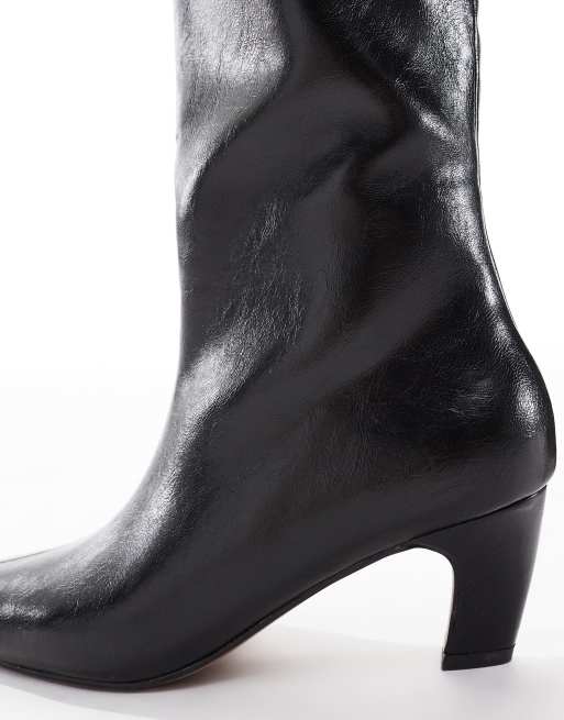 schuh Delia kitten heel knee boots in black crackle, 3 of 4