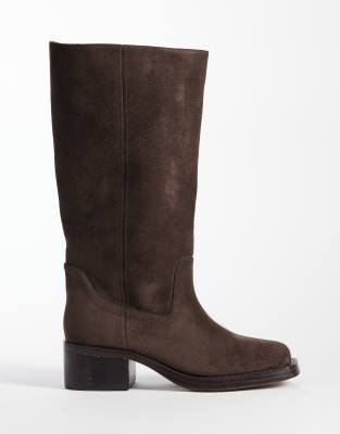Schuh Denmark Faux Suede Pull On Knee Boots In Brown