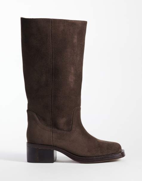 Schuh Denmark faux suede pull on knee boots in brown - view 1