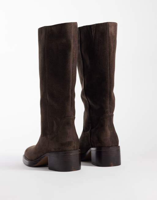 Schuh Denmark stivali al ginocchio in camoscio sintetico marroni, 4 di 4