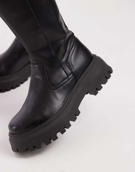 Schuh Dianna Wide Fit chunky knee boots in black, 4 of 4