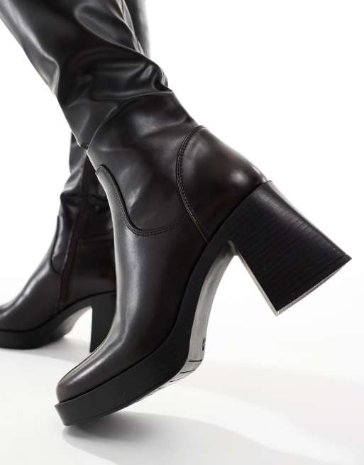 schuh Doja chunky knee boots in brown