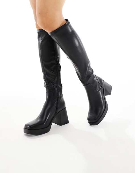 schuh – Doja – Kniehohe Stiefel in Schwarz mit dicker Sohle - view 1