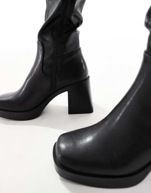 schuh – Doja – Kniehohe Stiefel in Schwarz mit dicker Sohle, 3 von 4