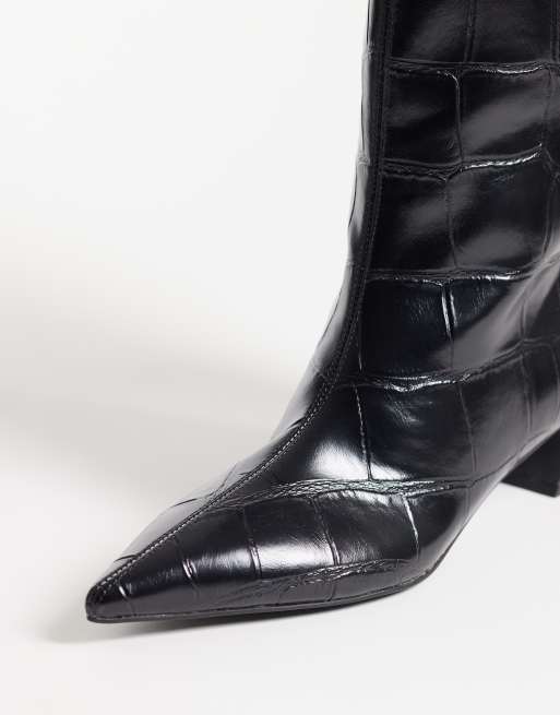 Schuh Dollie bottes hauteur genou à bout pointu effet croco noires, 3 de 4