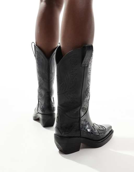 schuh Dora western knee boots in black leather