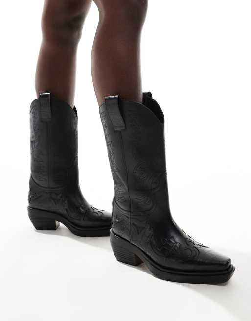 schuh Dora western knee boots in black leather
