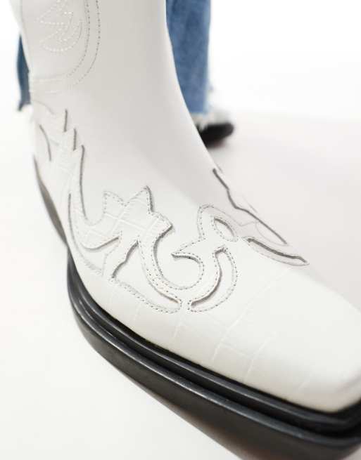 schuh Dora western knee boots in white leather ASOS