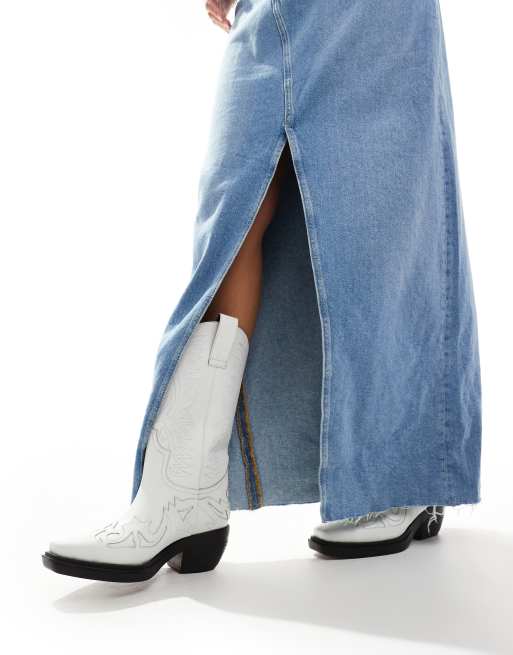 schuh Dora western knee boots in white leather | ASOS