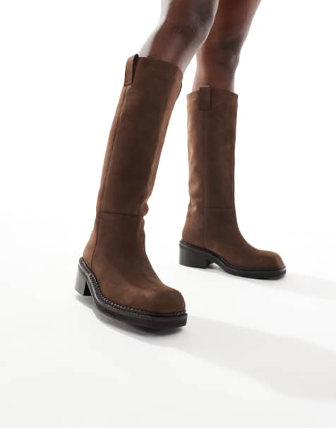 schuh - Doria - Bottes cavalières à bout carré chunky en daim nubuck - view 1
