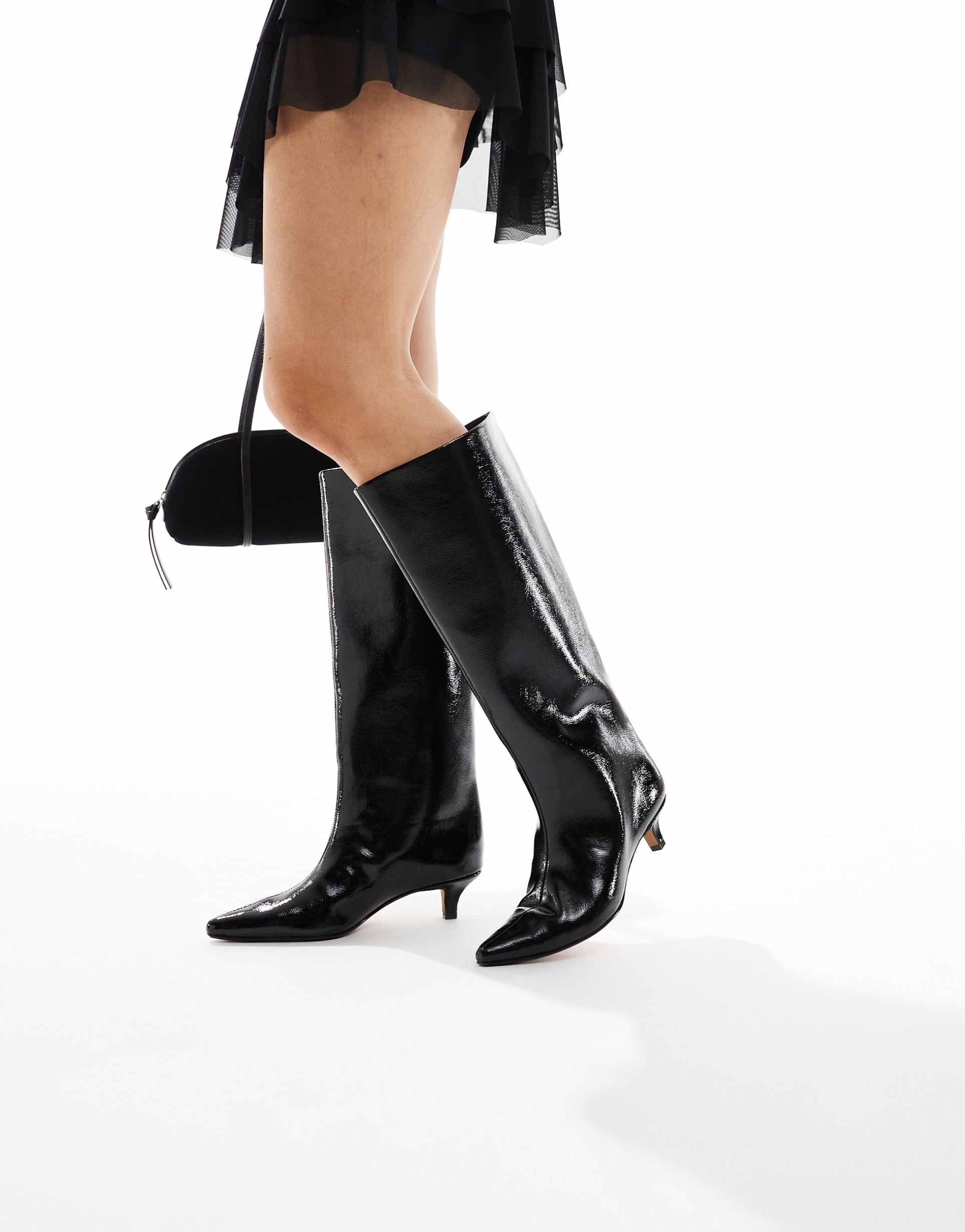 schuh dorothy wide fit kitten heel knee boots in black