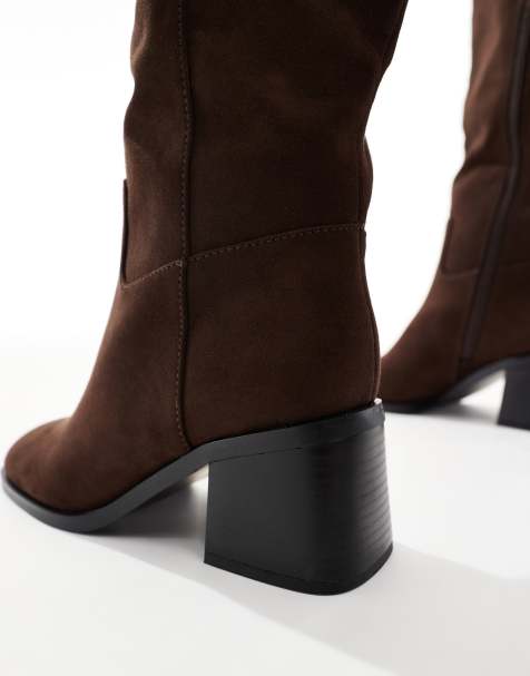 schuh Dot Wide Fit knee boots in brown suedette - view 1