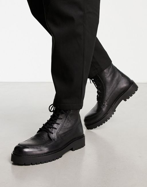 schuh Draco chunky lace up boots in black leather | ASOS