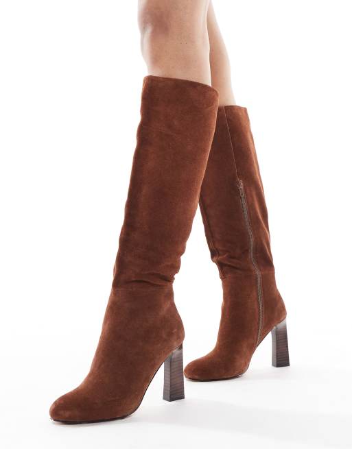 schuh - Draya - Brune støvler i ruskind med stablet hæl, 4 af 4