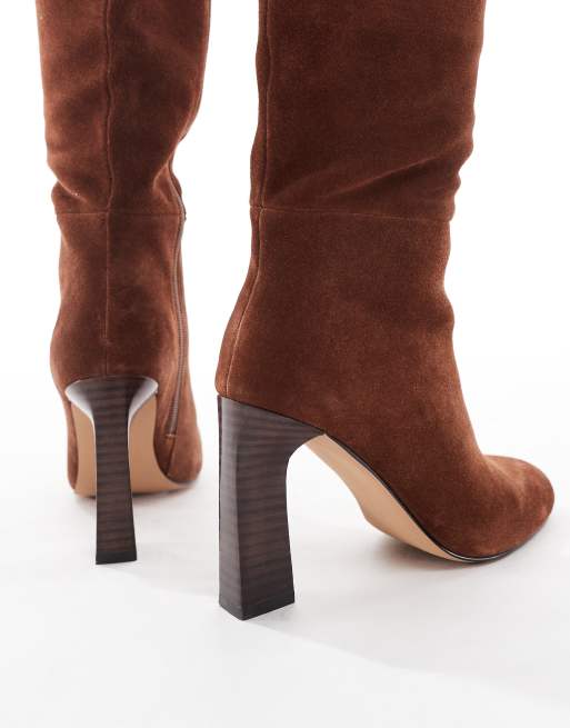Schuh - Draya - Stivali al ginocchio con tacco lamellato marrone scamosciato, 2 di 4