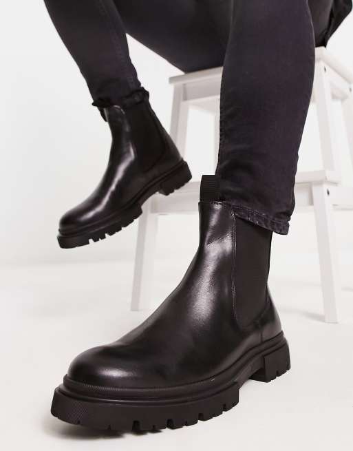 Schuh Duke Chelsea boots met dikke zool in zwart leer