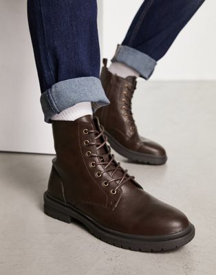 schuh Duncan lace up boots in brown - ASOS Price Checker