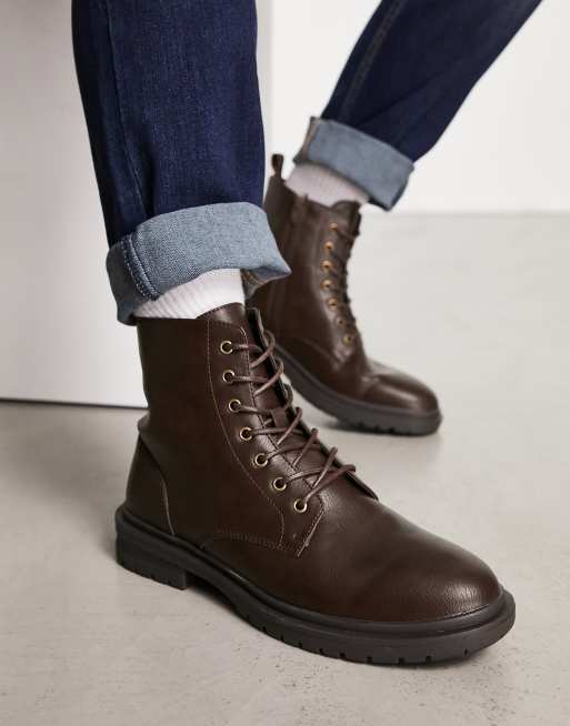 Mens brown 2024 lace up boots