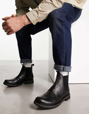 Schuh dylan casual chelsea boots in black leather  - ASOS Price Checker