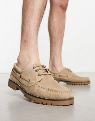 schuh Exclusive Raj boat shoes in taupe nubuck-Neutral
