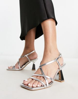 schuh Exclusive Scarlett strappy heeled sandals in silver metallic - ASOS Price Checker