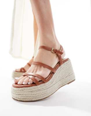 Schuh Exclusive Vienna Strappy Espadrille Wedges In Tan-brown