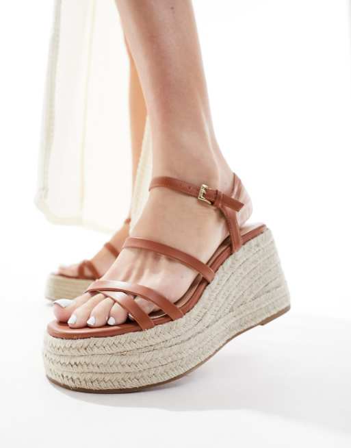 schuh Exclusive Vienna strappy espadrille wedges in tan